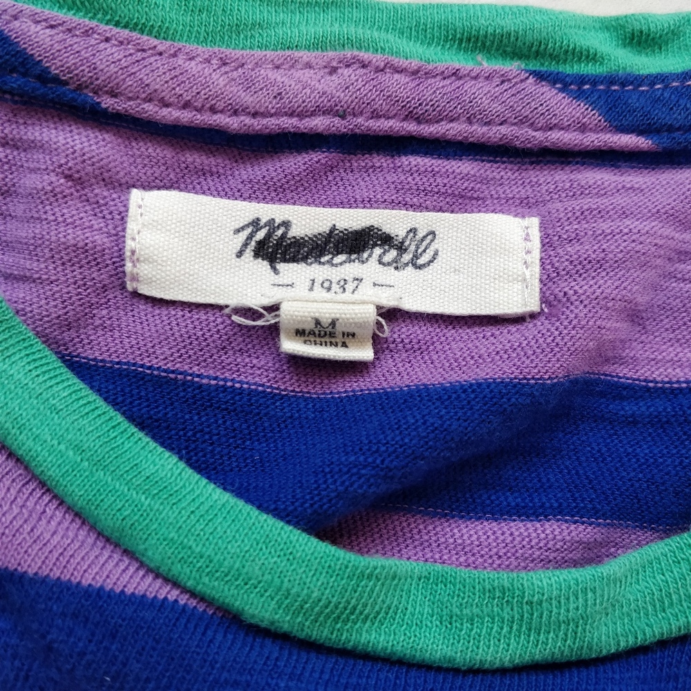 *LAST CHANCE*MADEWELL Striped Purple 3/4 Sleeve Top, M - Picture 4 of 5